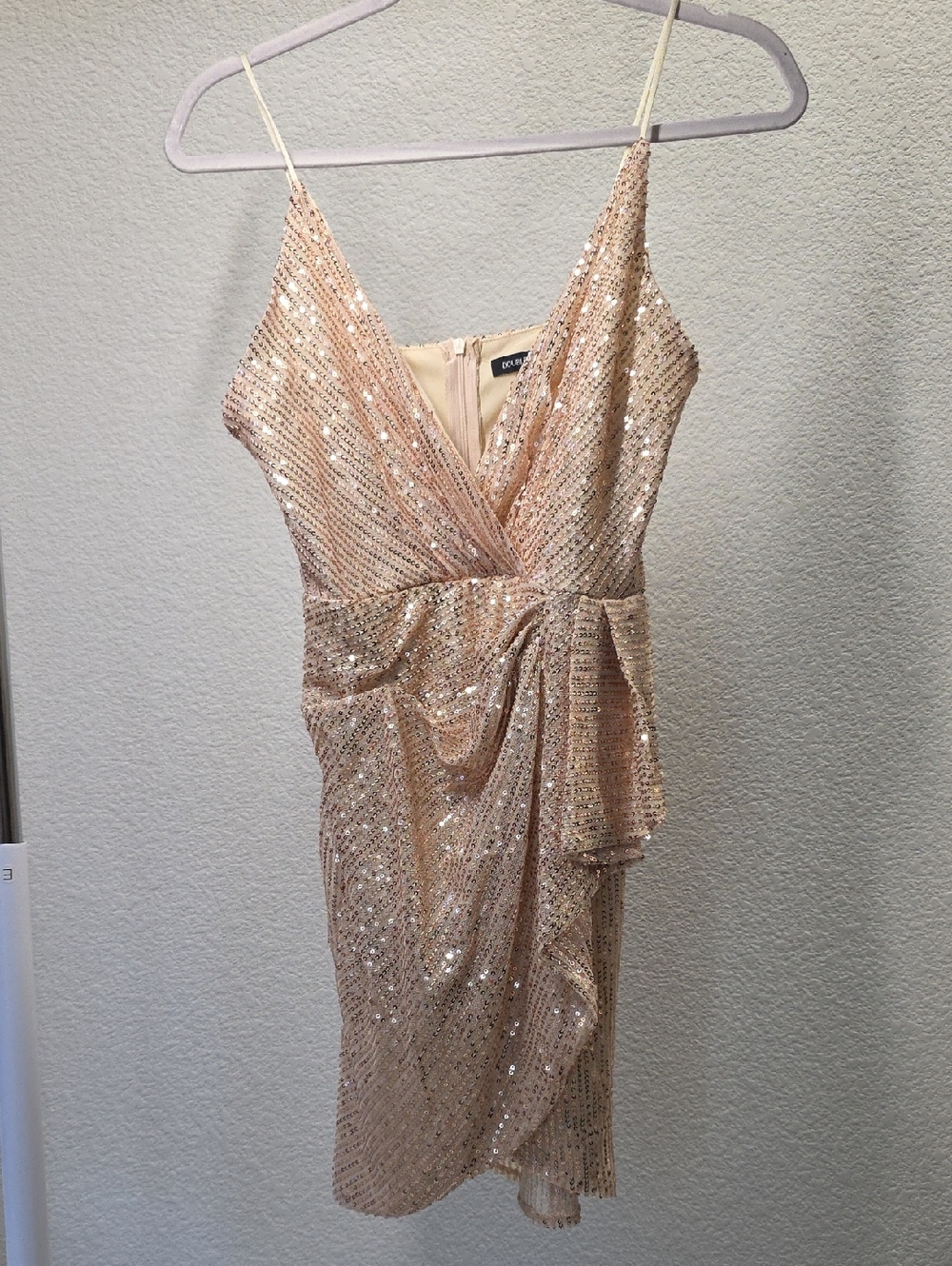 Double Crazy Rose Gold Sequin Wrap-Front Mini Dress Size S
